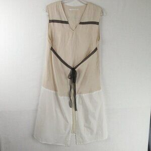 Biancalancia Linen Colorblock Dress Size 44 Cream Deconstructed Italian Designer